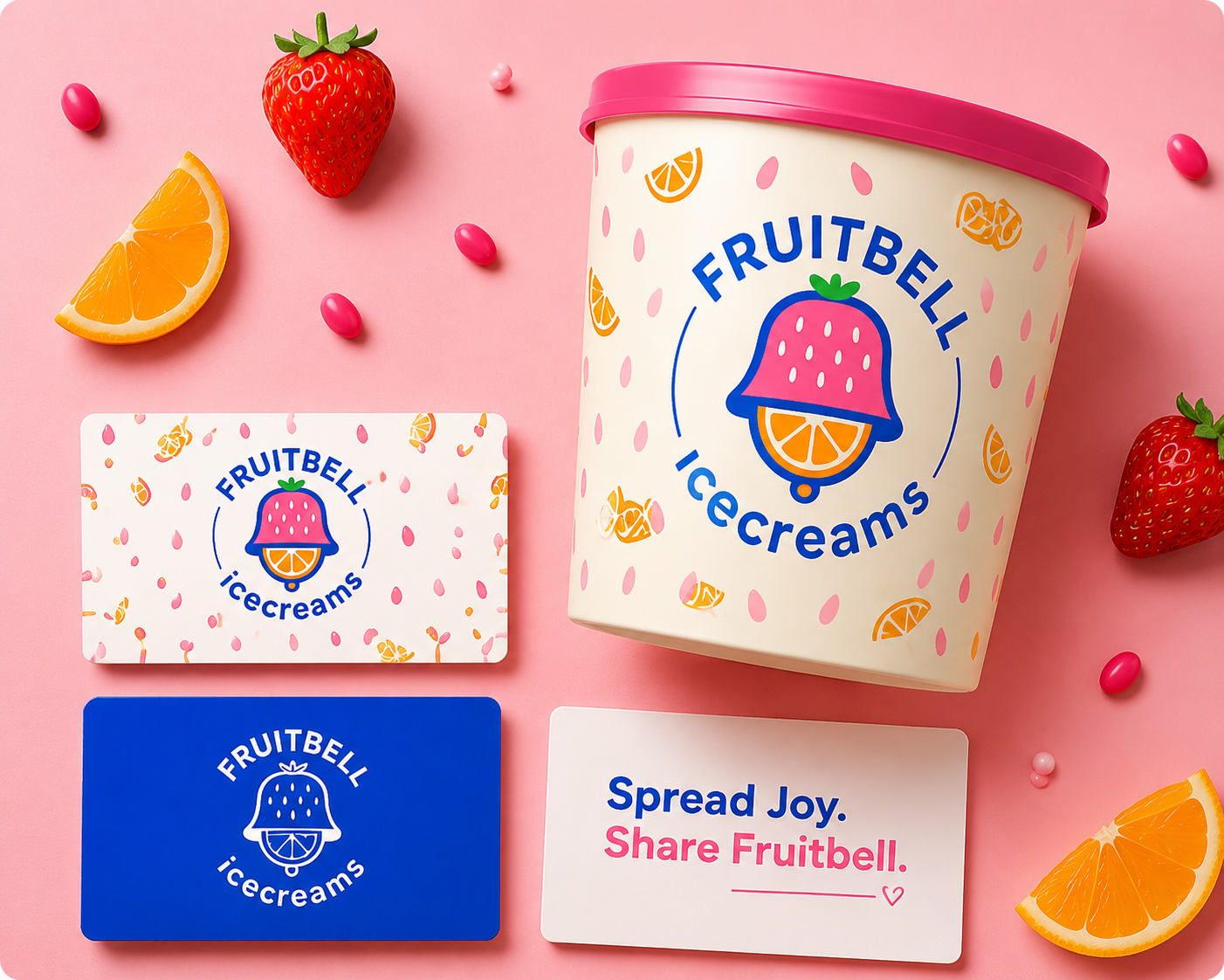 Fruitbell brand packaging mockup